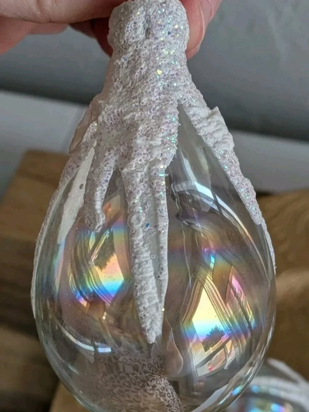 6 Vintage Clear Teardrop Snow Capped Christmas ornaments Approx 4
